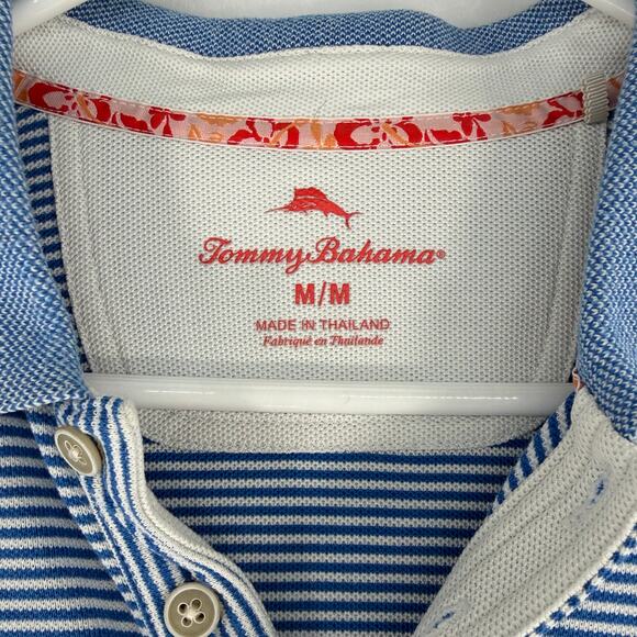 Tommy Bahama Men's Striped Polo Shirt, Blue/White, Size M - Marlin Logo - Picture 3 of 14